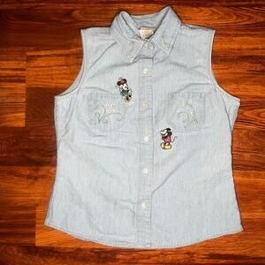 Vintage The Disney Store Minnie, Mickey, Floral Embroidered Denim Vest Medium